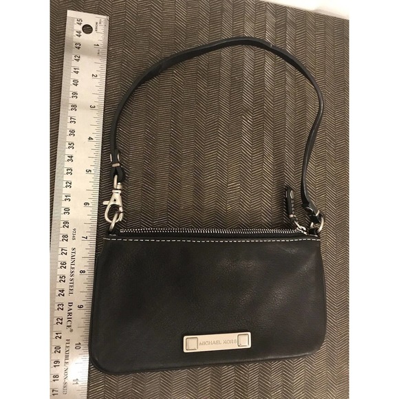 MICHAEL KORS Black Leather Wristlet, Silver Zip, Small Clutch Pouch - Picture 14 of 16